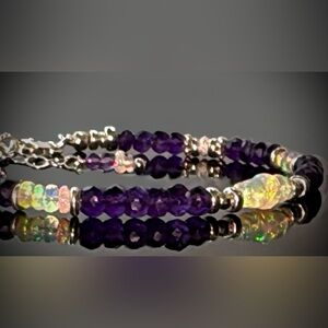 Amethyst and Welo Opal Gemstone Bracelet in Sterling Silver.